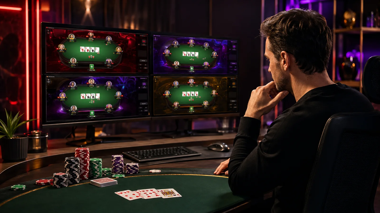 Casino-focused editorial scene illustrating A Practical Multi-Tabling Setup That Protects Your Focus