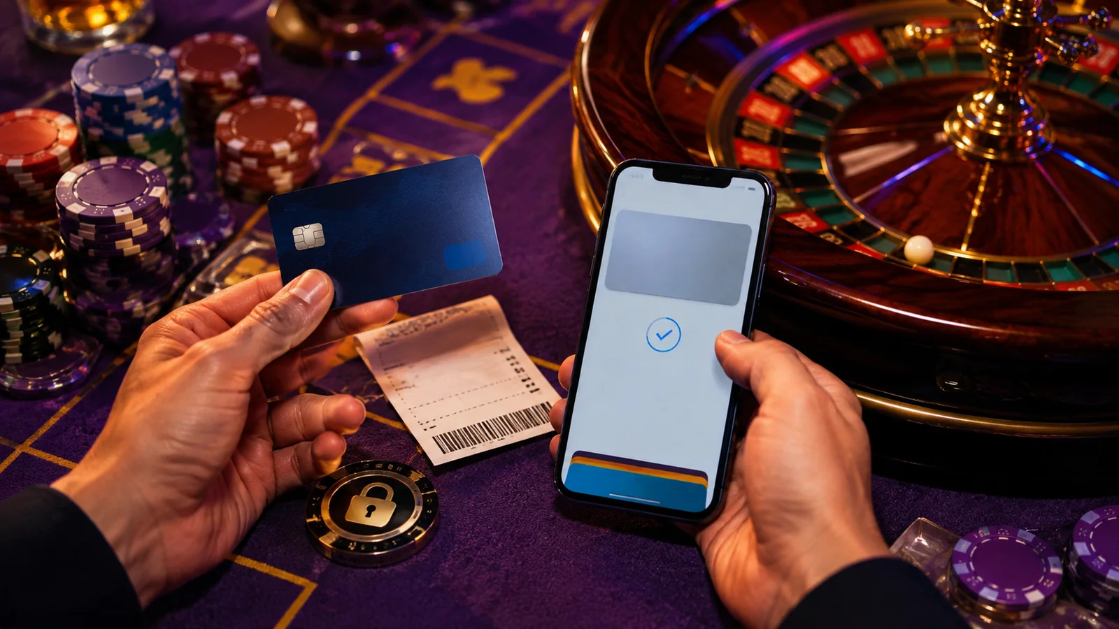 Casino-focused editorial scene illustrating Casino Payment Methods Compared for Everyday Players