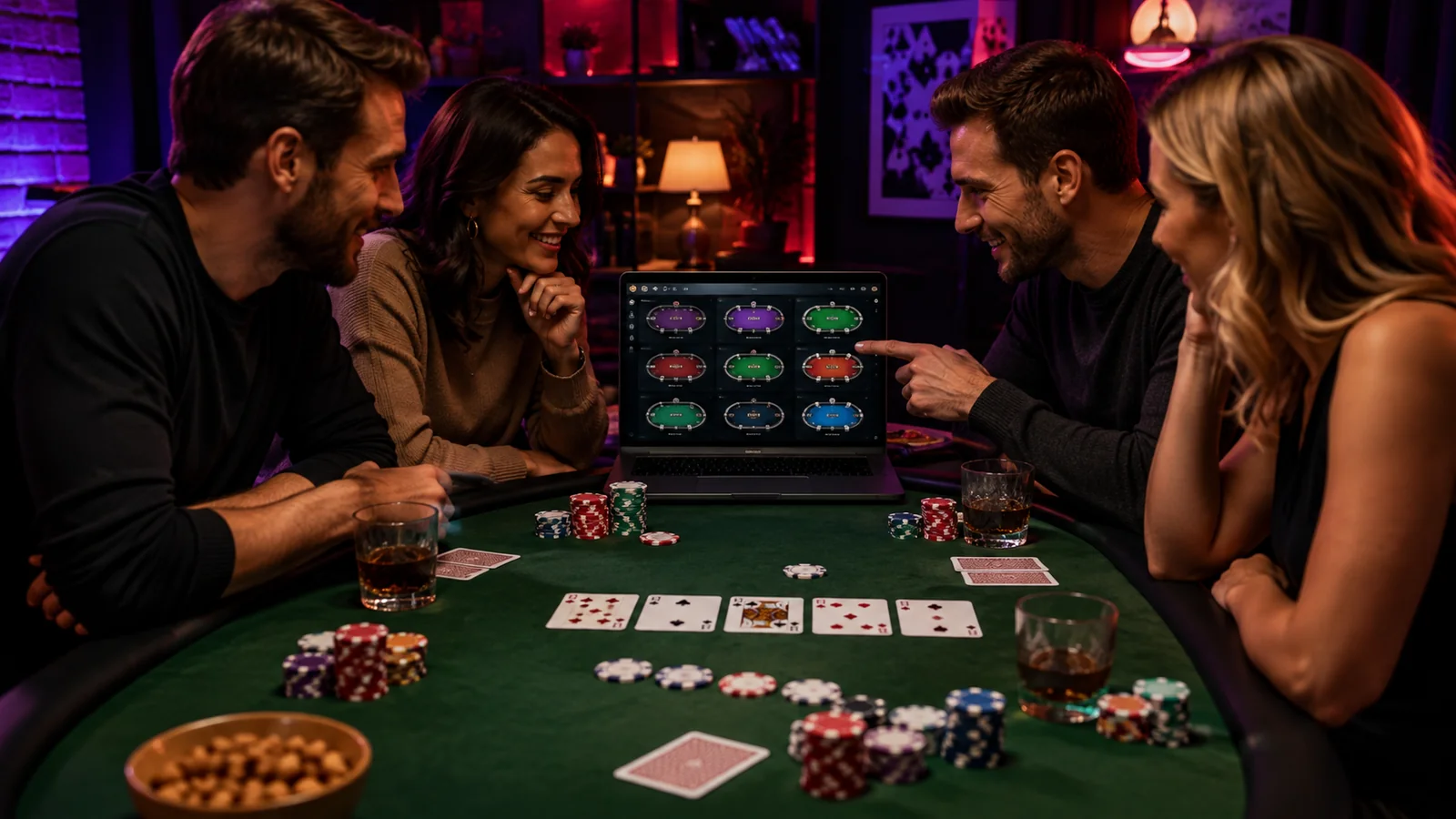 Casino-focused editorial scene illustrating How to Choose an Online Poker Room for Your Weekly Game