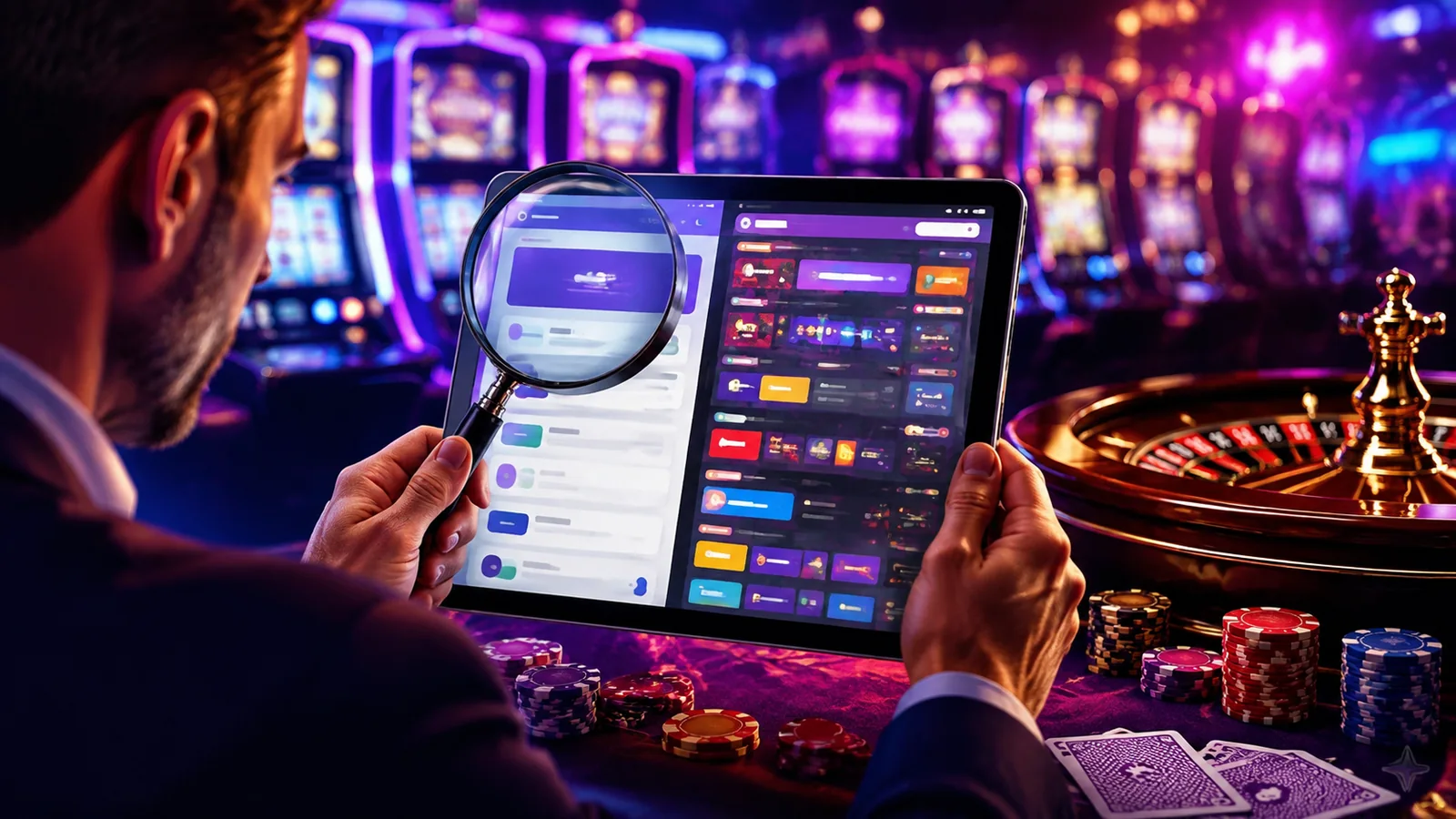 Casino-focused editorial scene illustrating How to Judge a Casino Review Site and Spot Weak Recommendations