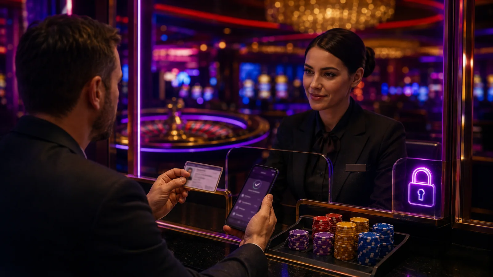 Casino-focused editorial scene illustrating KYC Before Your First Withdrawal: Documents, Timing, and Privacy