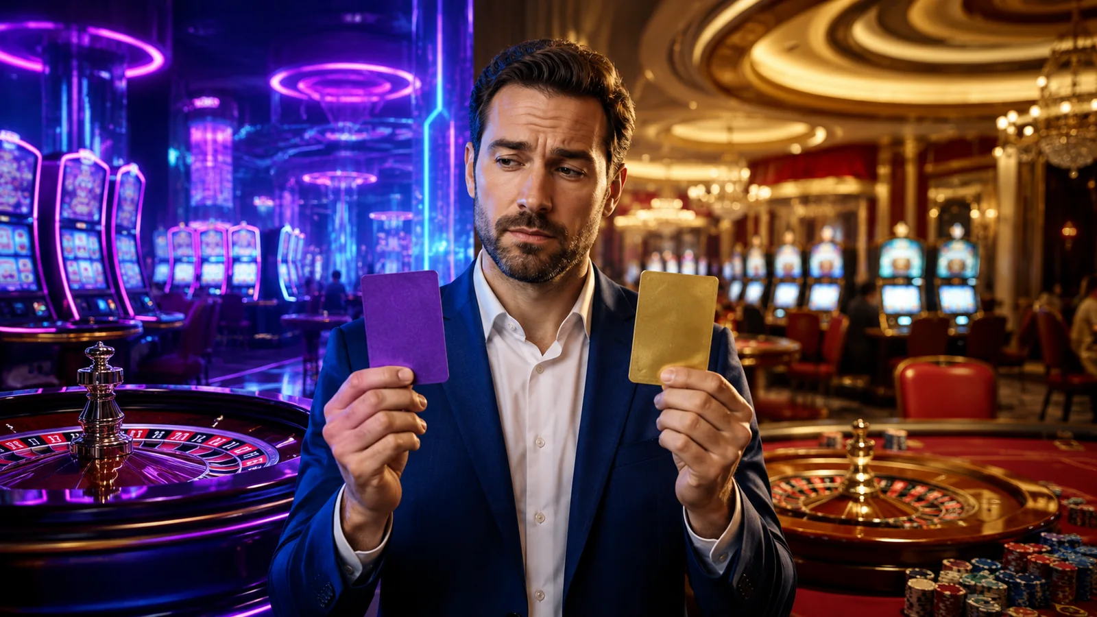 Casino-focused editorial scene illustrating New Casino or Established Brand: Which Fits Your Risk Tolerance?