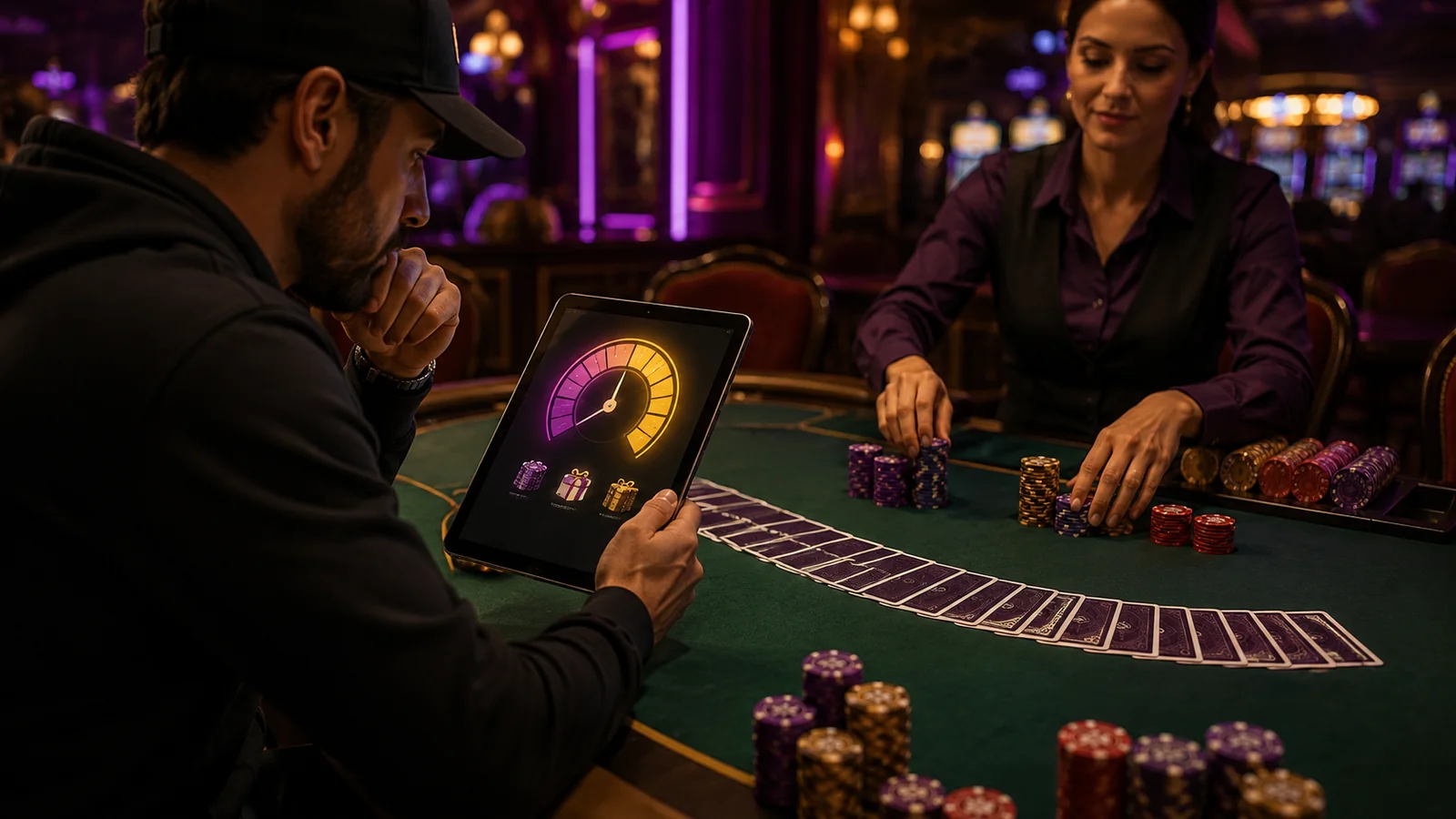 Casino-focused editorial scene illustrating Poker Bonuses and Rakeback: Compare the Real Conditions