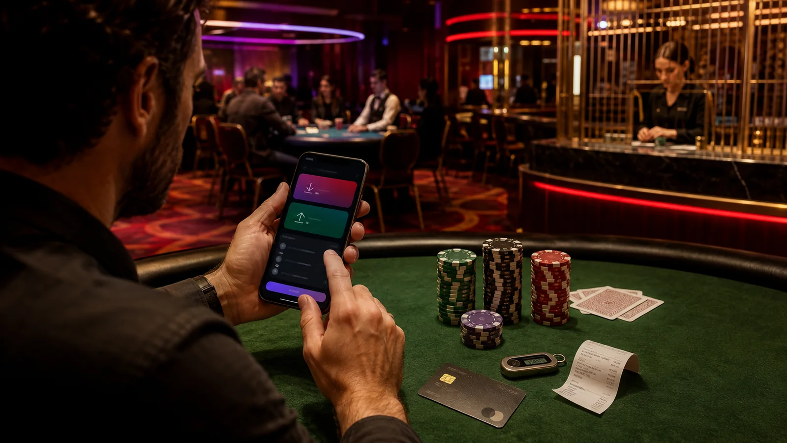 Casino-focused editorial scene illustrating Poker Deposits and Withdrawals: A Pre-Play Banking Checklist