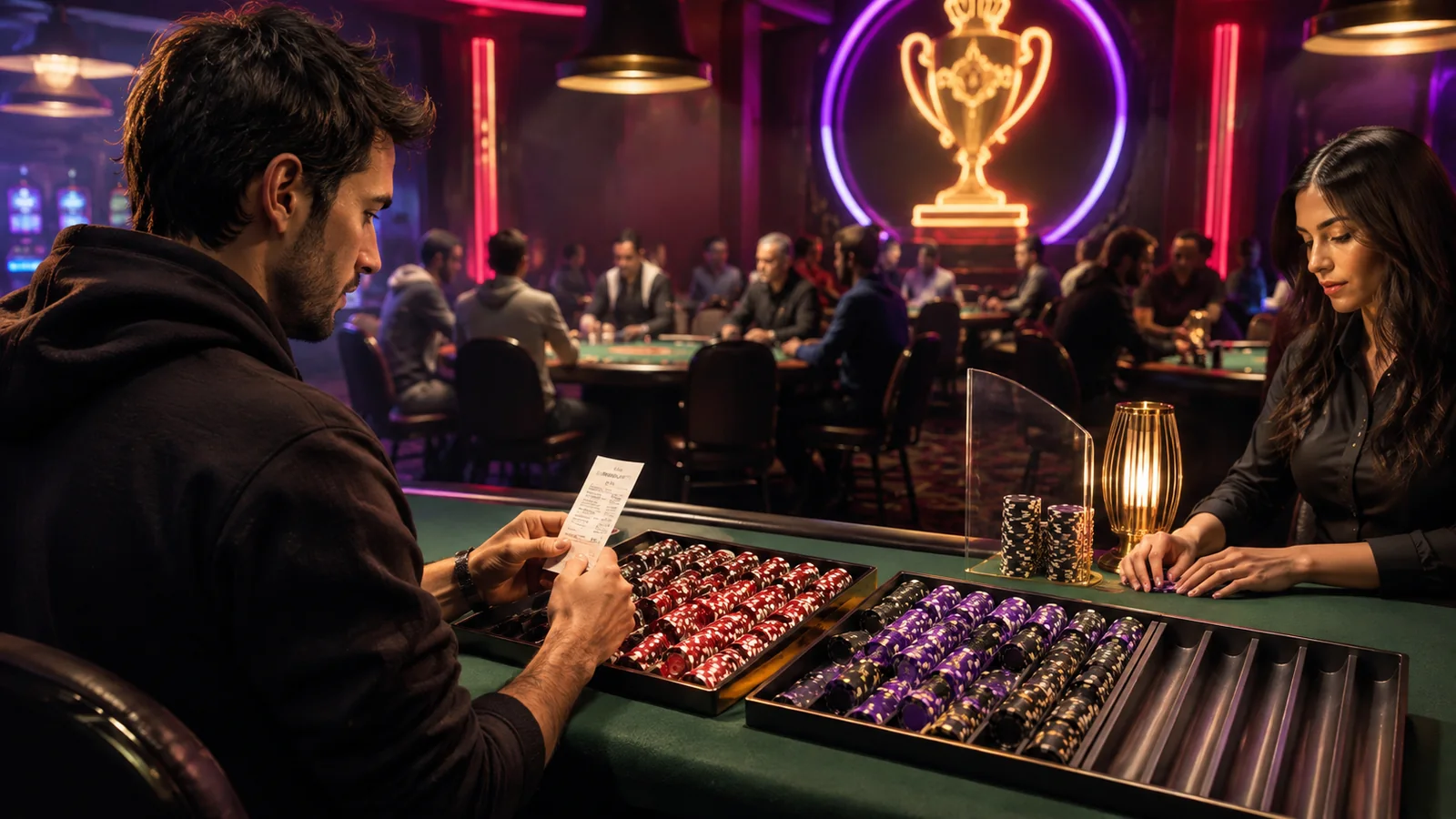 Casino-focused editorial scene illustrating Poker Tournament Fees: Understanding Buy-Ins, Rake, and Value