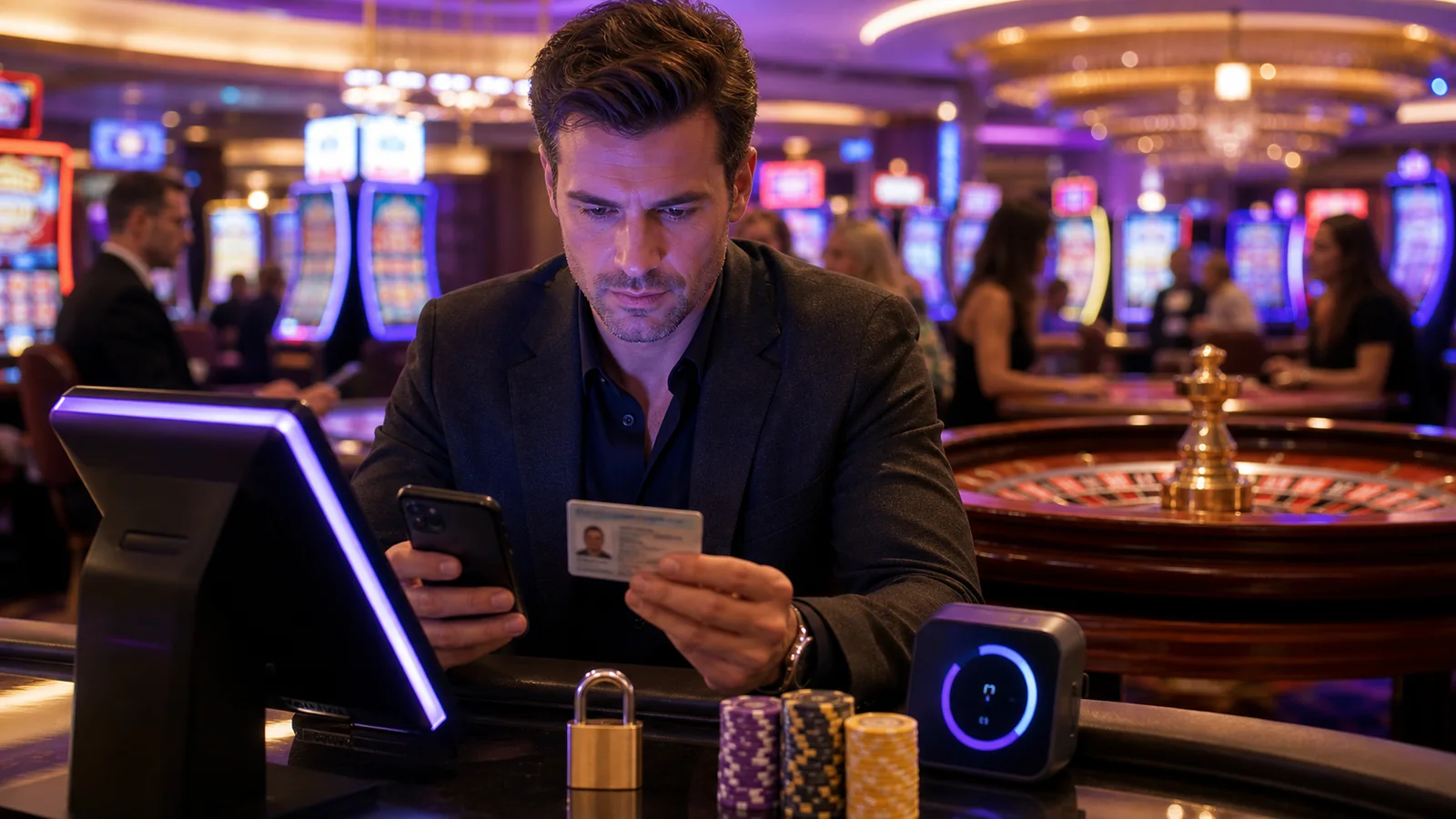 Casino-focused editorial scene illustrating Safer Casino Registration: A Ten-Minute Account Checklist